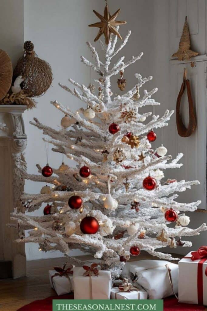 rustic white christmas tree decor