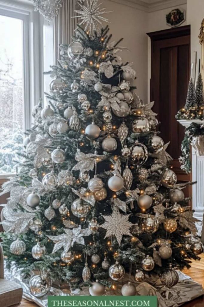 silver christmas tree decor