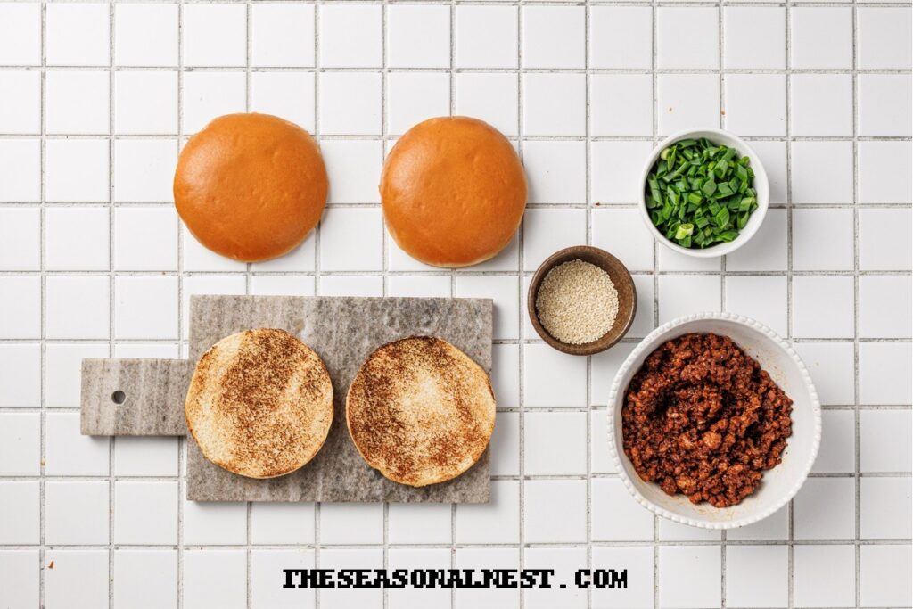 Toasted bun burgers with ingredients to make sloppy joes.