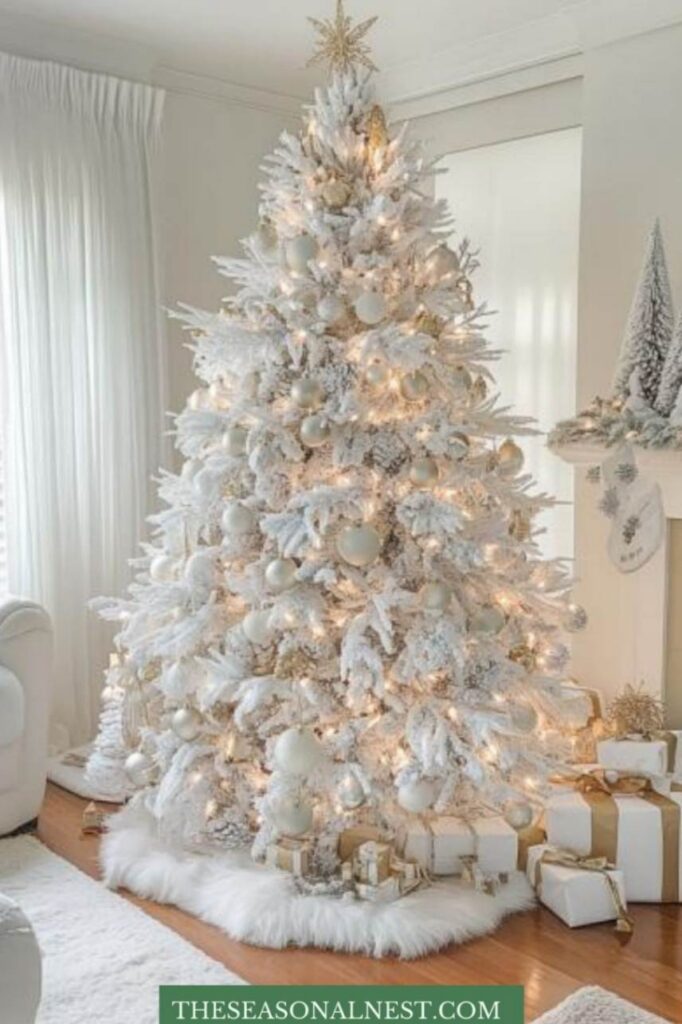 snowy white christmas tree decor