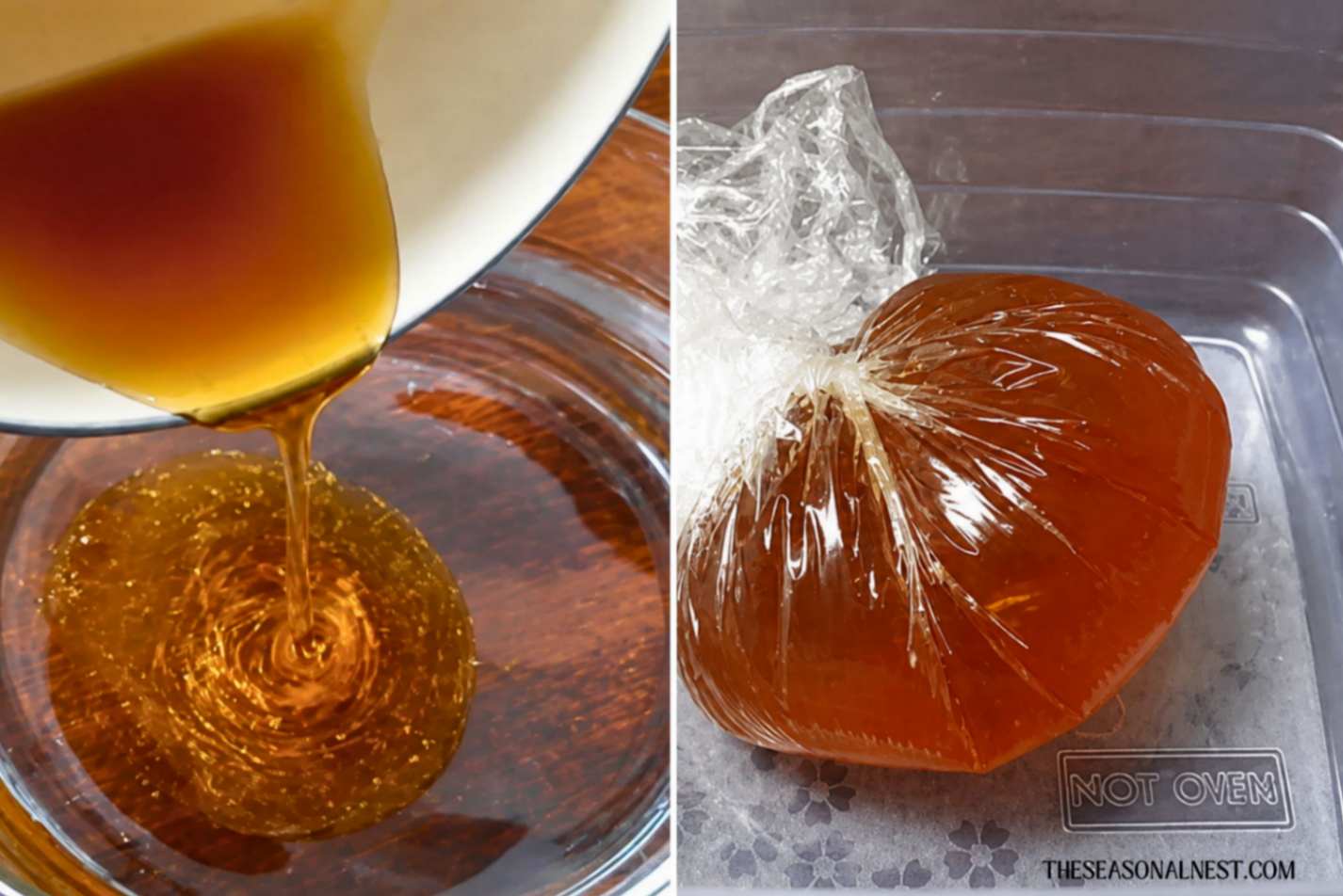 DIY sugar wax wrapped in plastic in a container.