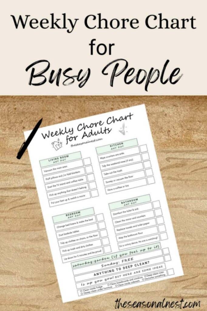 A weekly chore chart for adults or busy people with a checklist