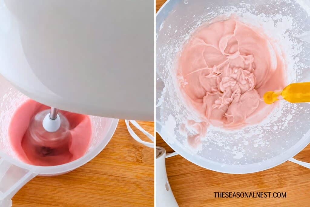 Whisking wax and adding oil with a dropper.