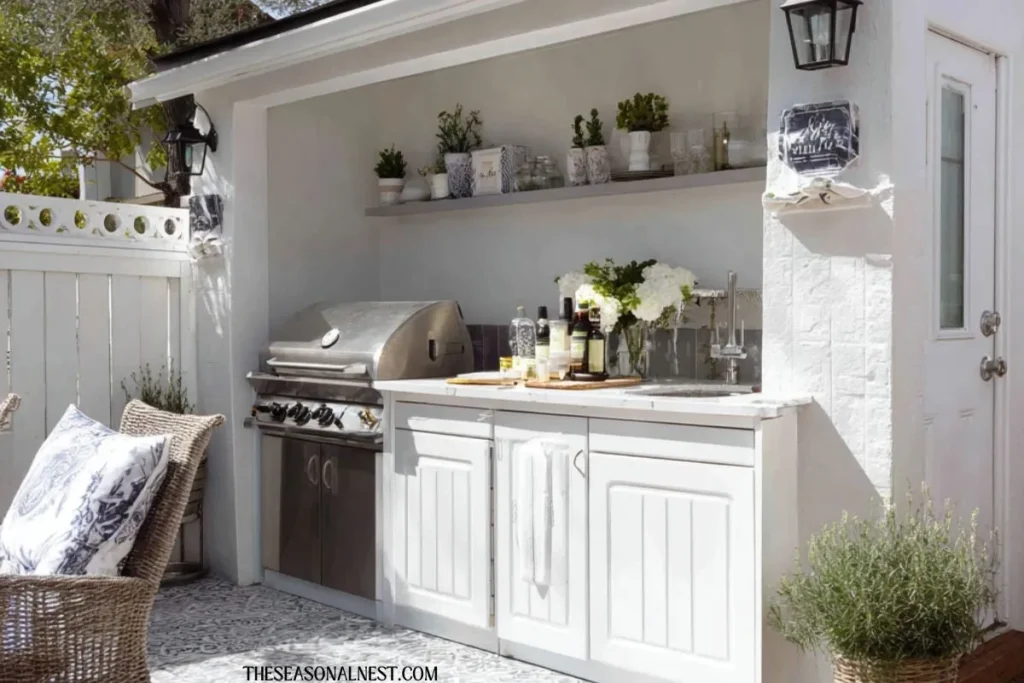 white minimal outdoor kitchen compact space