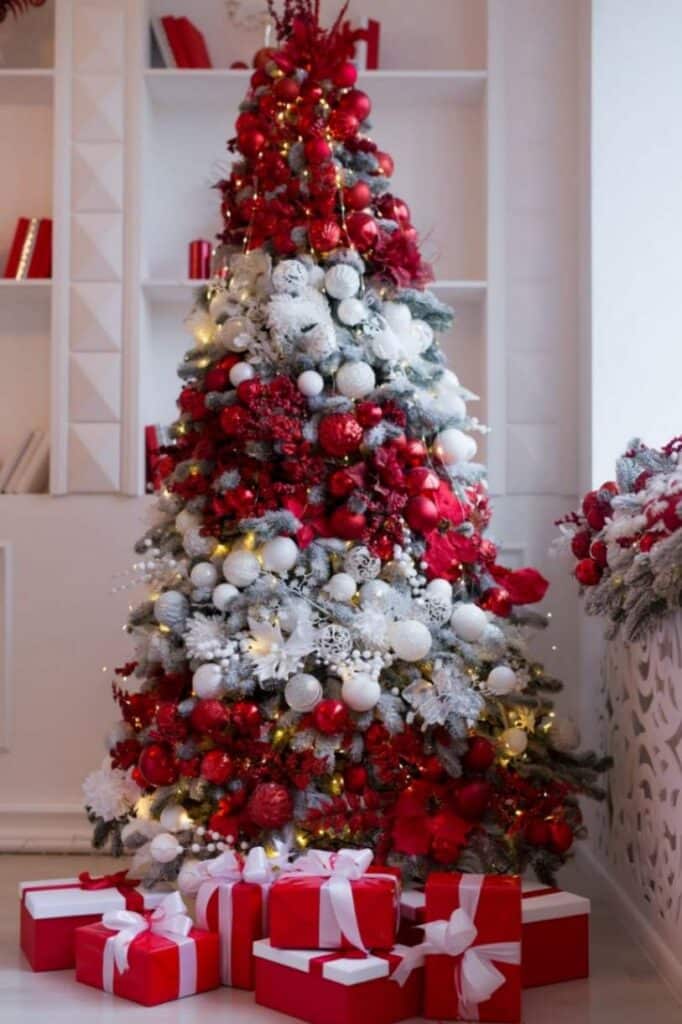 white red christmas tree decor